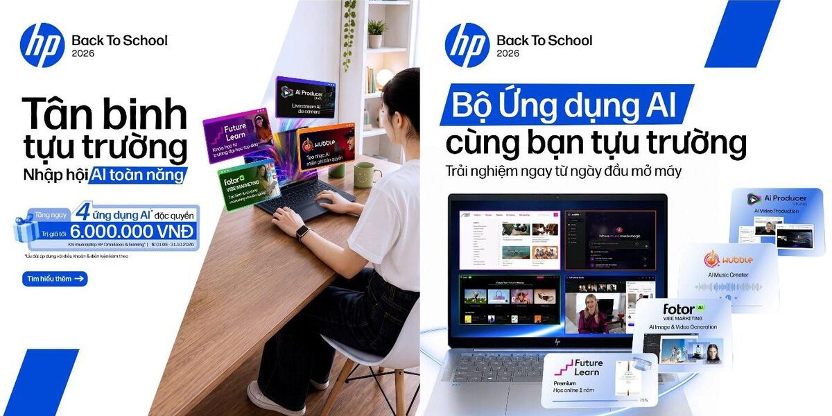 Ưu đãi mùa tựu trường 2026: Mua HP OmniBook hoặc laptop Gaming nhận trọn bộ 4 ứng dụng AI